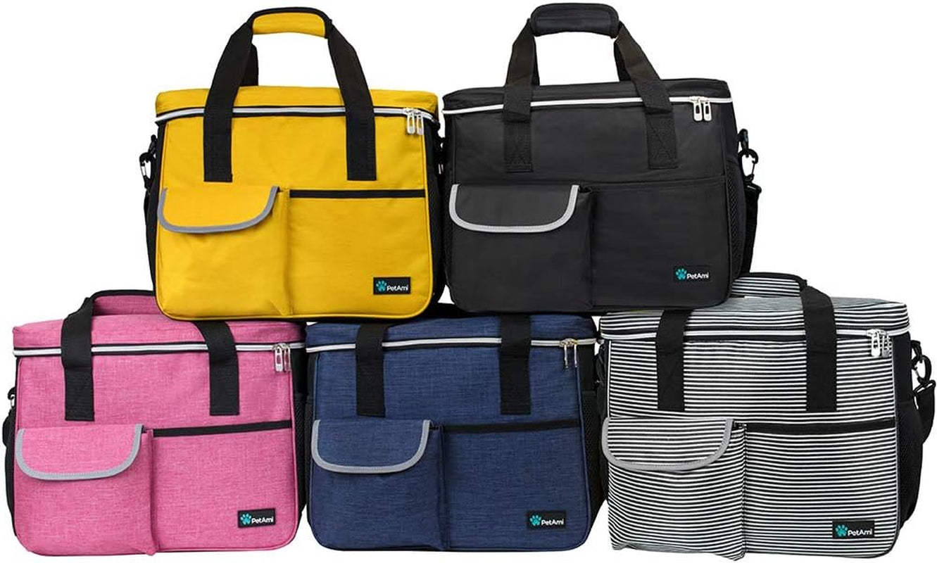 Dog Travel Bag Organizer, Pet Travel Kit with 2 Food Containers & 2 Collapsible Dog Bowls, Pet Supplies Tote with Luggage Sleeve, Weekend Road Trip Camping Essentials, Black, Medium