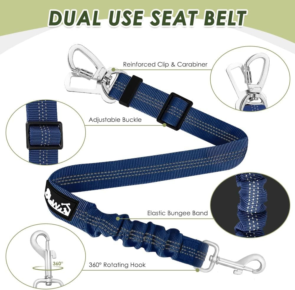 Dog Car Harness Seat Belt, Adjustable Mesh Breathable Vest with Elastic Bungee Tether, Soft Padded 2-In-1 Safety Car Harness Seatbelt for Small Medium Large Dogs (Blue,M)