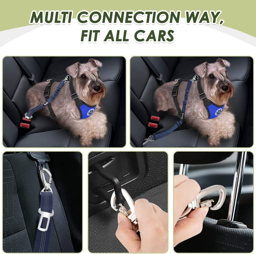 Dog Car Harness Seat Belt, Adjustable Mesh Breathable Vest with Elastic Bungee Tether, Soft Padded 2-In-1 Safety Car Harness Seatbelt for Small Medium Large Dogs (Blue,M)
